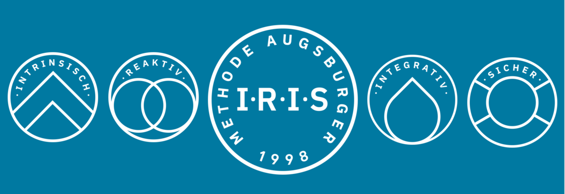 Logo der Methode Iris Augsburger mit den vier Grundpfeilern Intrinsisch, Reaktiv, Integrativ und Sicher